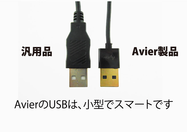 AvierのUSBは、小型でスマートです